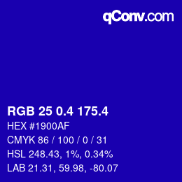 カラーコード: RGB 25 0.4 175.4 | qconv.com