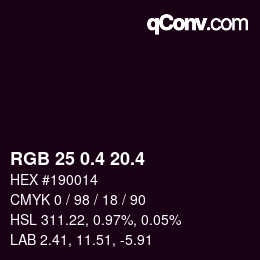 カラーコード: RGB 25 0.4 20.4 | qconv.com