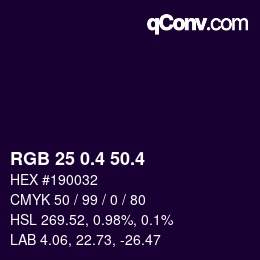 カラーコード: RGB 25 0.4 50.4 | qconv.com