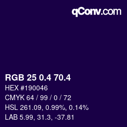 カラーコード: RGB 25 0.4 70.4 | qconv.com