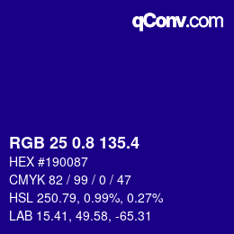 カラーコード: RGB 25 0.8 135.4 | qconv.com