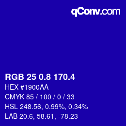 カラーコード: RGB 25 0.8 170.4 | qconv.com