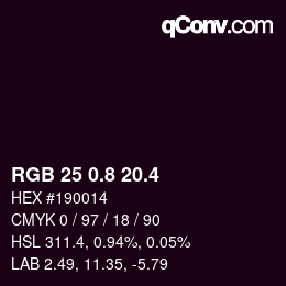 カラーコード: RGB 25 0.8 20.4 | qconv.com