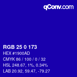 カラーコード: RGB 25 0 173 | qconv.com