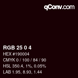 Color code: RGB 25 0 4 | qconv.com