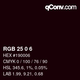 Color code: RGB 25 0 6 | qconv.com