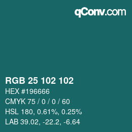 カラーコード: RGB 25 102 102 | qconv.com