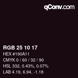 カラーコード: RGB 25 10 17 | qconv.com