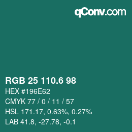 カラーコード: RGB 25 110.6 98 | qconv.com
