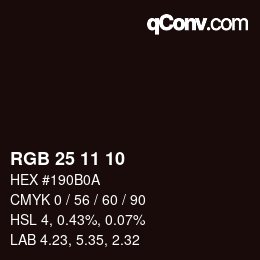 Color code: RGB 25 11 10 | qconv.com