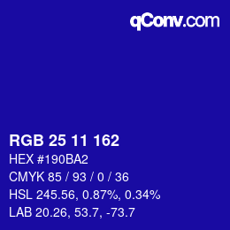 カラーコード: RGB 25 11 162 | qconv.com
