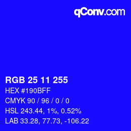 Color code: RGB 25 11 255 | qconv.com