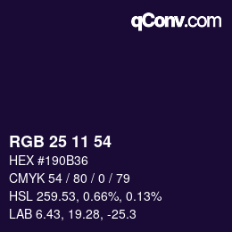 Color code: RGB 25 11 54 | qconv.com