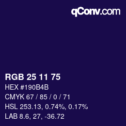 Color code: RGB 25 11 75 | qconv.com