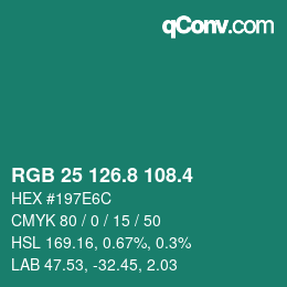 カラーコード: RGB 25 126.8 108.4 | qconv.com