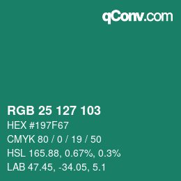 カラーコード: RGB 25 127 103 | qconv.com
