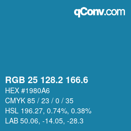 カラーコード: RGB 25 128.2 166.6 | qconv.com