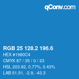 カラーコード: RGB 25 128.2 196.6 | qconv.com