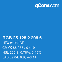 カラーコード: RGB 25 128.2 206.6 | qconv.com