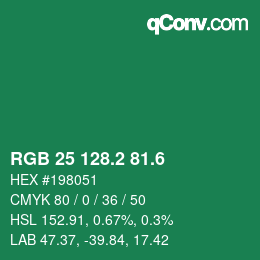 カラーコード: RGB 25 128.2 81.6 | qconv.com
