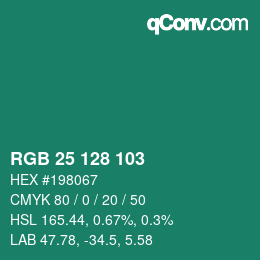 カラーコード: RGB 25 128 103 | qconv.com