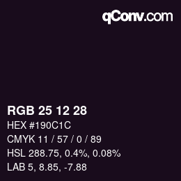 Color code: RGB 25 12 28 | qconv.com