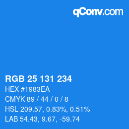 Color code: RGB 25 131 234 | qconv.com
