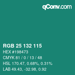 カラーコード: RGB 25 132 115 | qconv.com