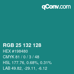 Color code: RGB 25 132 128 | qconv.com