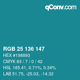 Color code: RGB 25 136 147 | qconv.com