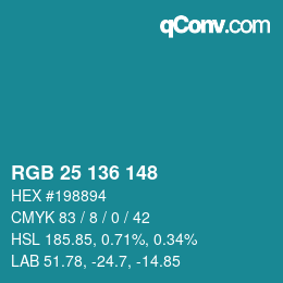 Color code: RGB 25 136 148 | qconv.com