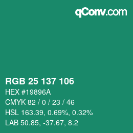 Farbcode: RGB 25 137 106 | qconv.com