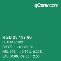 カラーコード: RGB 25 137 98 | qconv.com