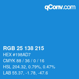 Color code: RGB 25 138 215 | qconv.com