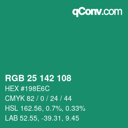 カラーコード: RGB 25 142 108 | qconv.com