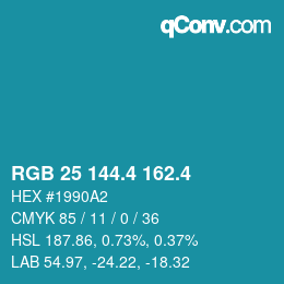 カラーコード: RGB 25 144.4 162.4 | qconv.com