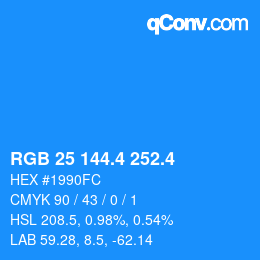カラーコード: RGB 25 144.4 252.4 | qconv.com
