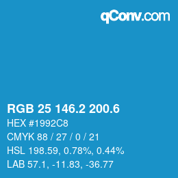 カラーコード: RGB 25 146.2 200.6 | qconv.com