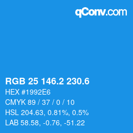 カラーコード: RGB 25 146.2 230.6 | qconv.com