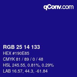 カラーコード: RGB 25 14 133 | qconv.com