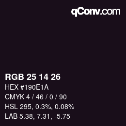 カラーコード: RGB 25 14 26 | qconv.com