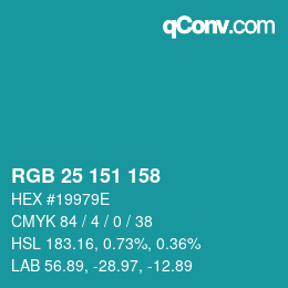 Color code: RGB 25 151 158 | qconv.com