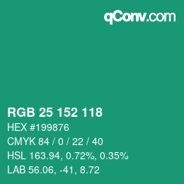 Color code: RGB 25 152 118 | qconv.com