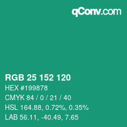 カラーコード: RGB 25 152 120 | qconv.com
