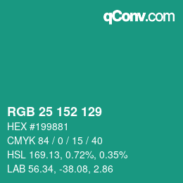 Color code: RGB 25 152 129 | qconv.com