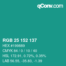 Color code: RGB 25 152 137 | qconv.com