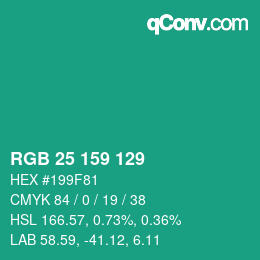 Color code: RGB 25 159 129 | qconv.com