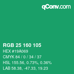颜色代码: RGB 25 160 105 | qconv.com