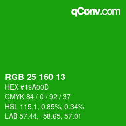 Color code: RGB 25 160 13 | qconv.com