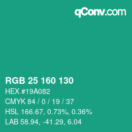 Color code: RGB 25 160 130 | qconv.com